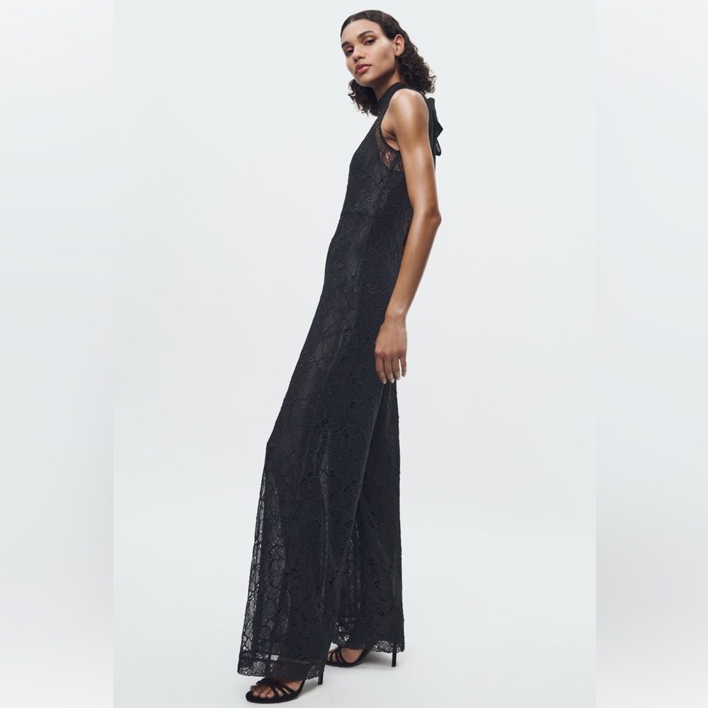 ZARA MIXED JUMPSUIT WITH LACE HIGH COLLAR WITH SLED BOW - Picture 4 of 16